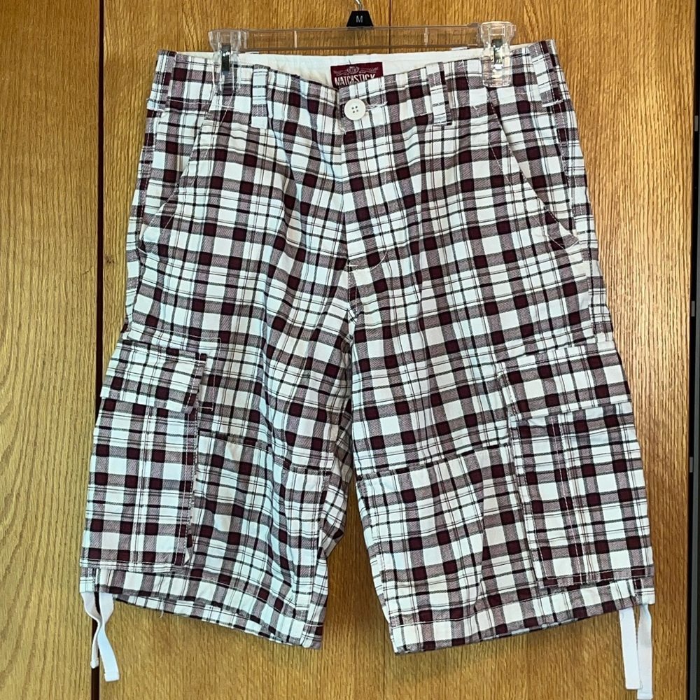 Matchstick Match size 32 Men Loose Fit Plaid Twill Cargo Shorts 6 Pockets VGUC